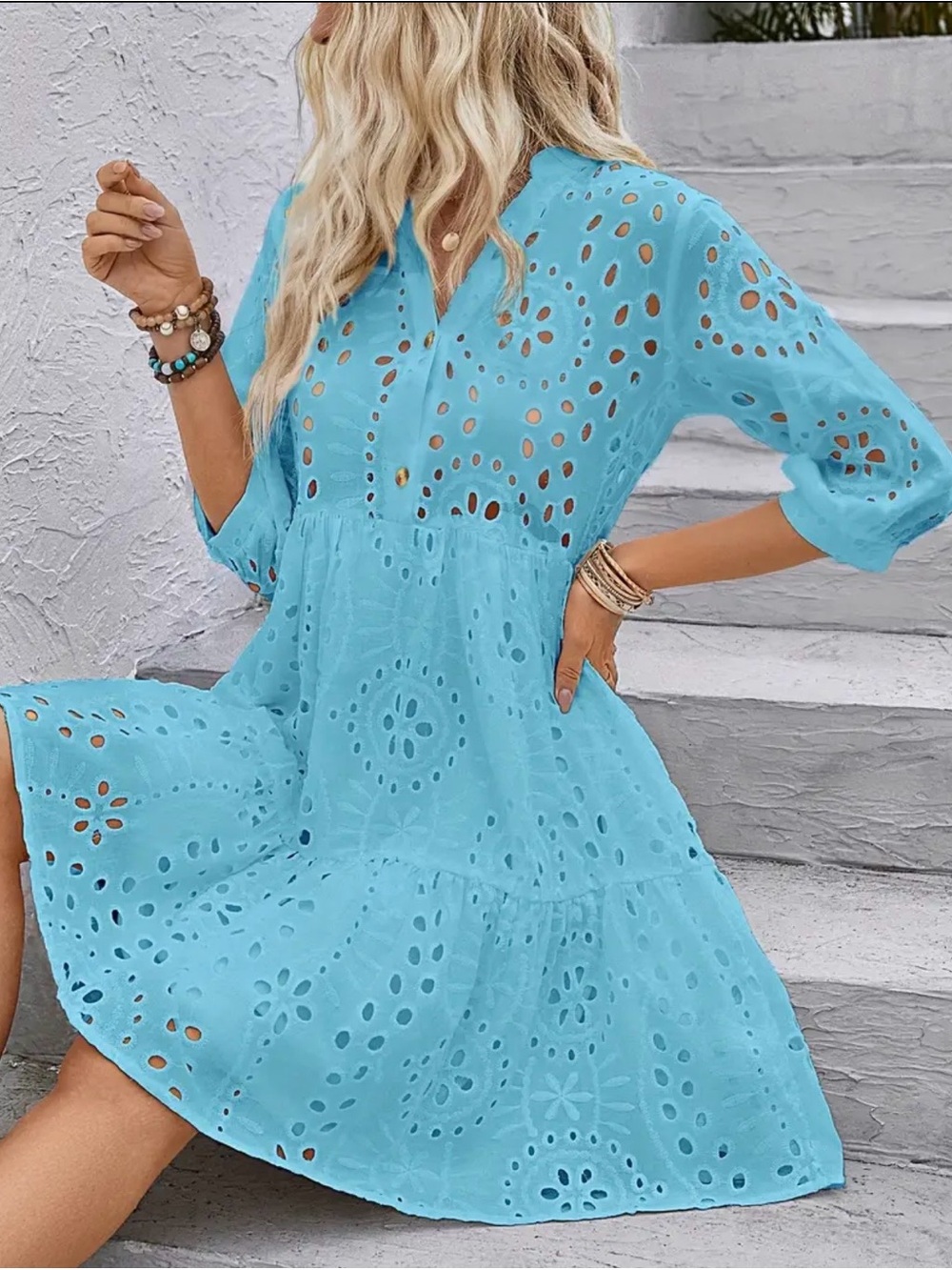NWOT Light Blue Eyelet Cotton Tunic Dress, Size XL